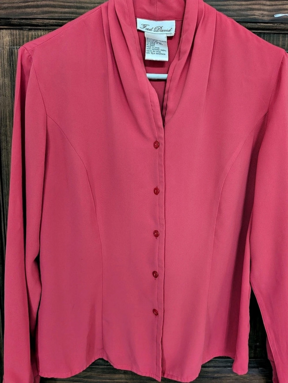 Fred David Long Sleeve Button Front Blouse Pink Size 8
